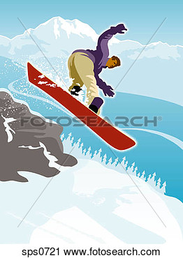 Clipart Of A Man Doing A Snowboarding Jump Sps0721   Search Clip Art    