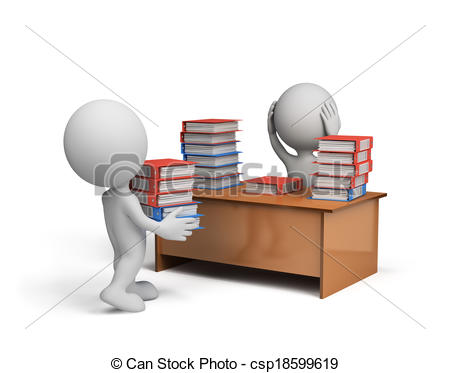 Clipart Of Work With Documents   3d Man Carries A Large Stack Of