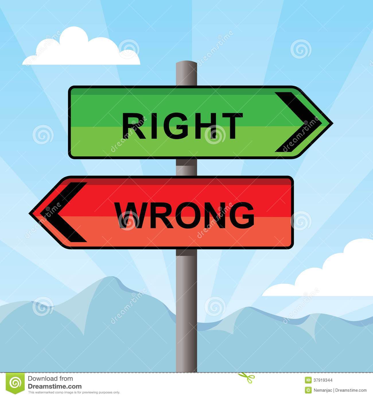 Direction Sign Pointing Opposite Directions Words Right And Wrong