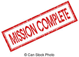 Mission Complete Red Square Stamp Isolated On White Background Stock