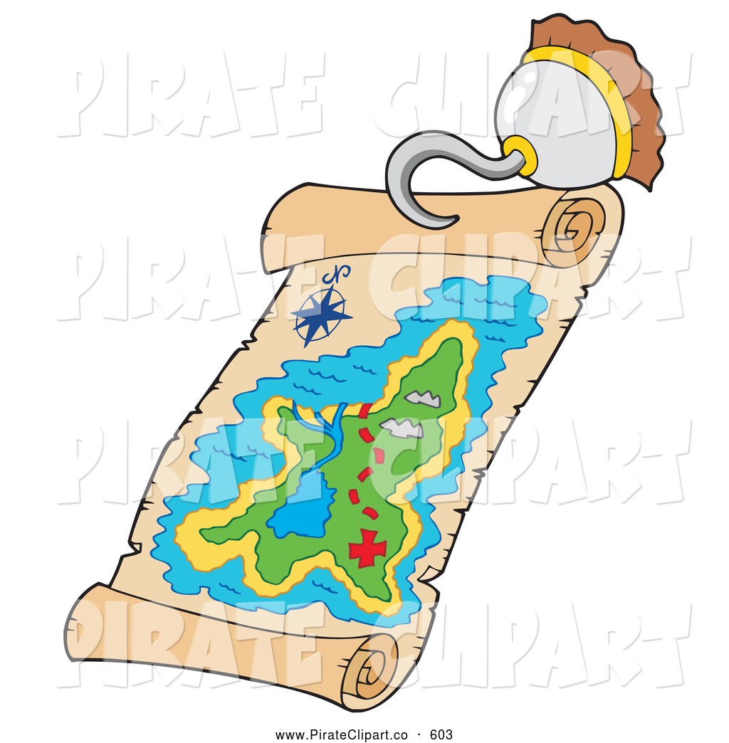 Pirate Hook Holding A Treasure Map On White Digital Collage Of Pirate