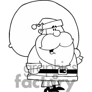 Royalty Free Black And White Santa Holding Gifts Clipart Image
