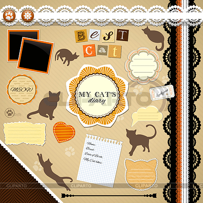 Scrapbooking Set  My Cat S Diary   Frames Ribbons Dividers Notes
