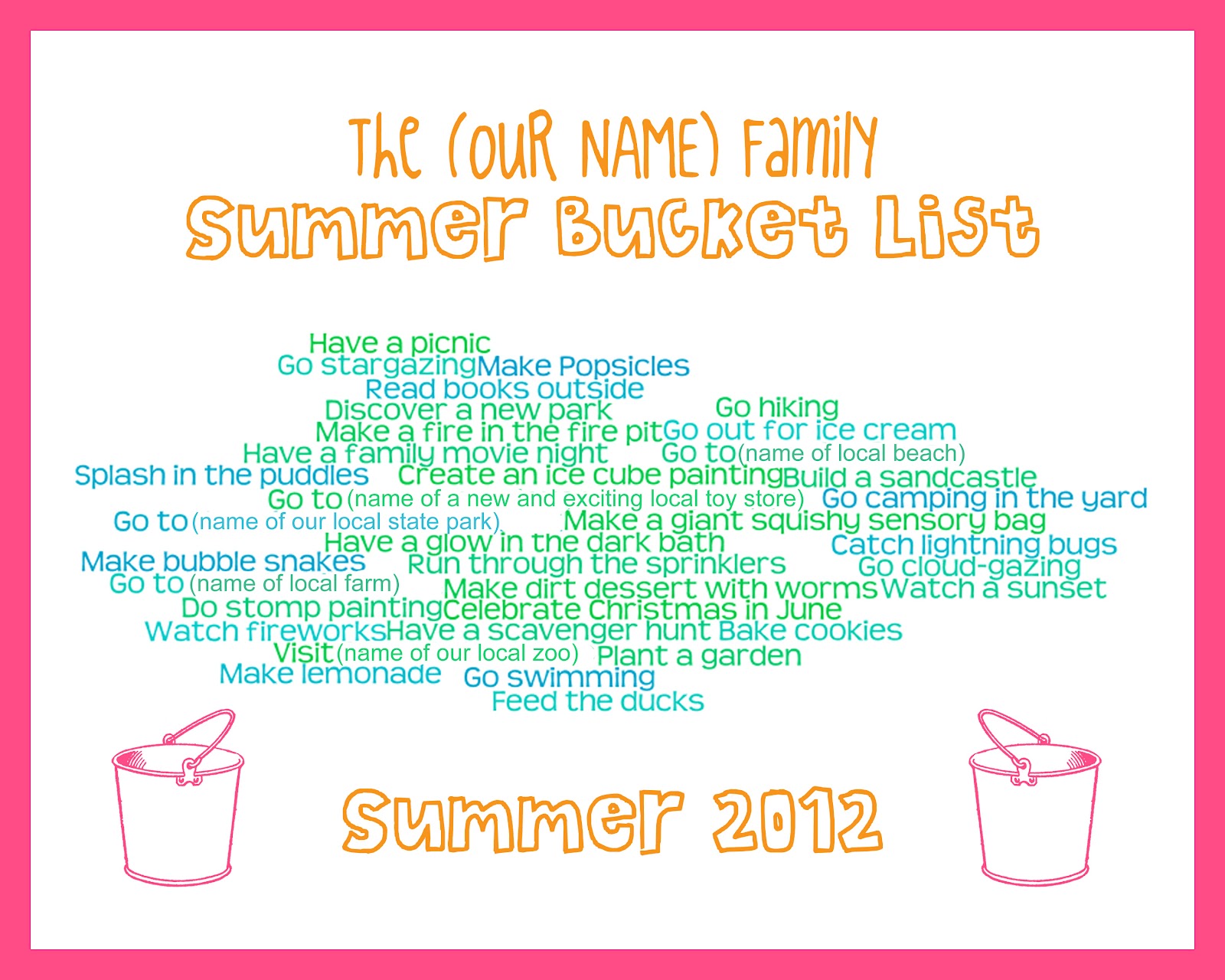 Summer Bucket List Clipart Summer Bucket List 2012