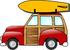 17452 Woody Station Wagon Car With A Yellow Surfboard Clipart By