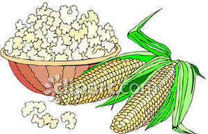 Bowl Of Popcorn And Ears Of Corn   Royalty Free Clipart Picture