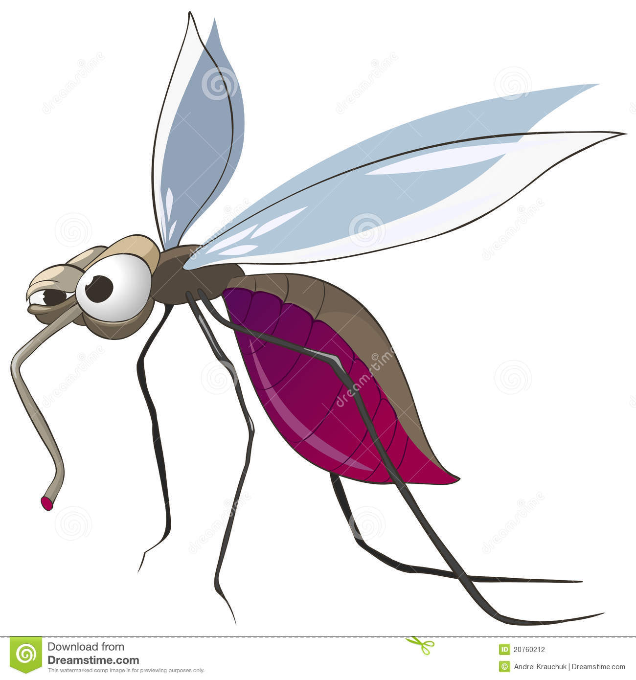 Cartoon Character Mosquito Isolated On White Background  Vector