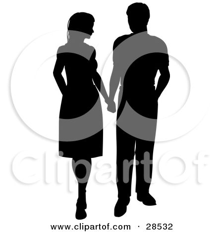 Clipart Illustration Of A Black Silhouetted Couple Holding Hands And
