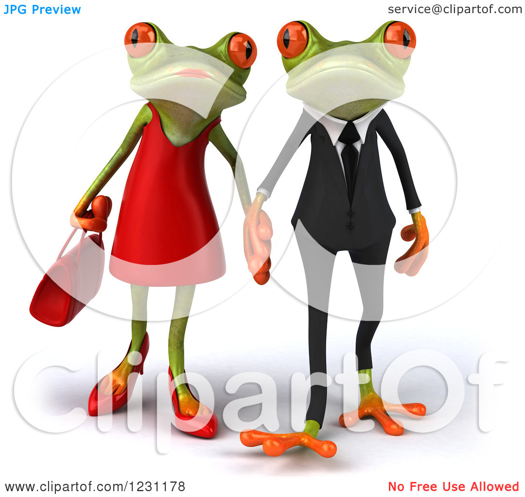 Clipart Of A 3d Springer Frog Couple Holding Hands   Royalty Free
