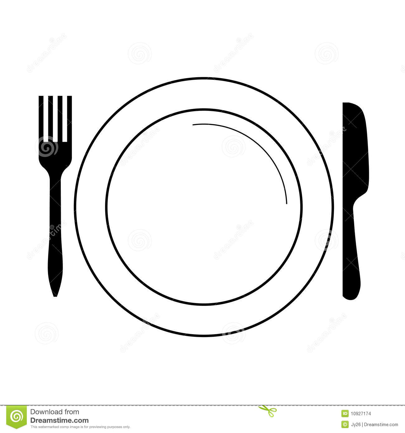 Dinner Plate Clipart Black And White Plate With Fork Knife  Vector