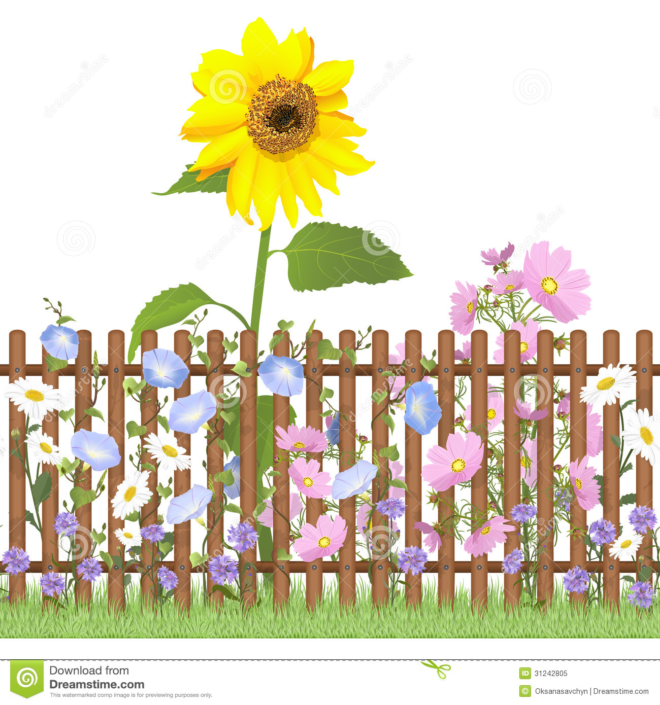 Fence And Flowers Repeating Pattern Royalty Free Stock Photo   Image