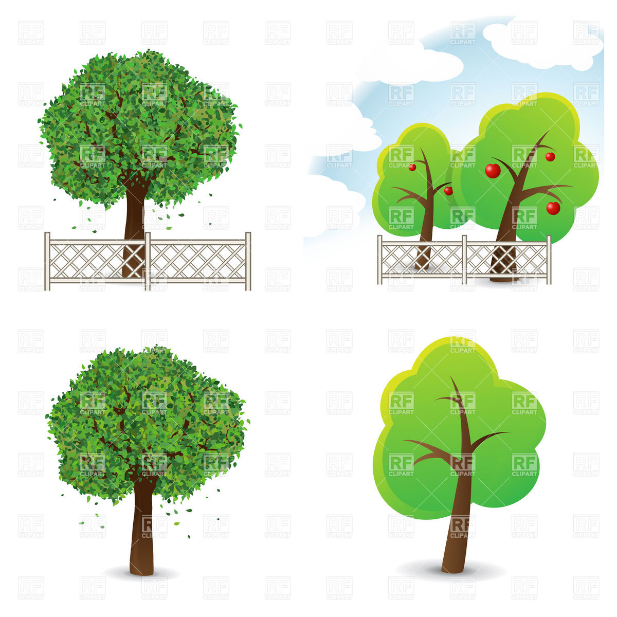 Garden And Symbolic Trees With Fence 6014 Download Royalty Free