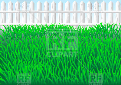 Garden Grass And White Fence Download Royalty Free Vector Clipart