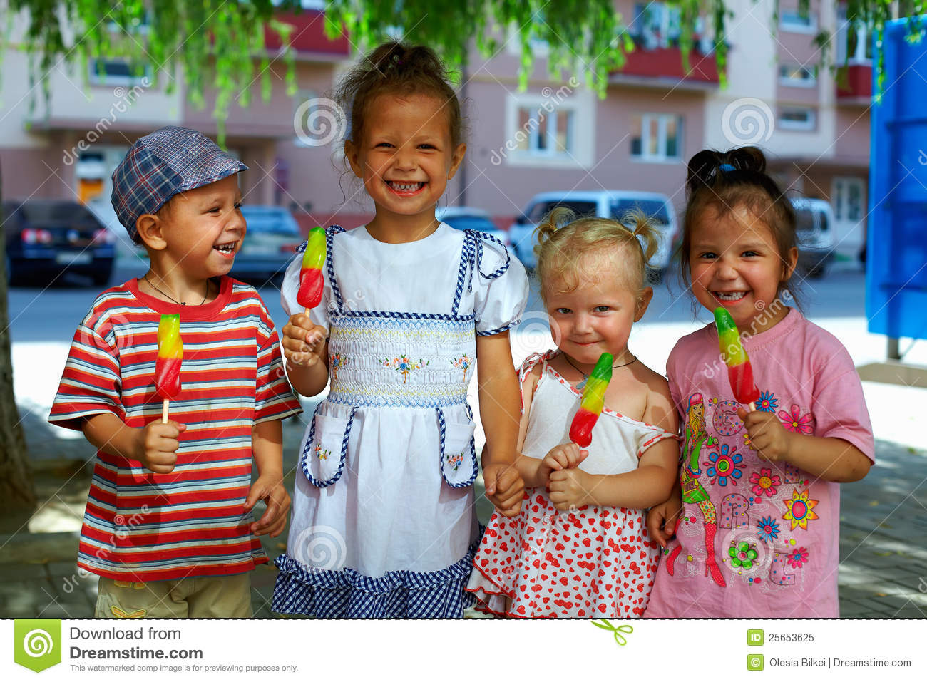 Group Of Happy Kids Eating Fruit Ice Cream Royalty Free Stock Photo