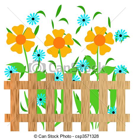 Illustration Of Garden Fence Illustration   Colorful Flower Garden