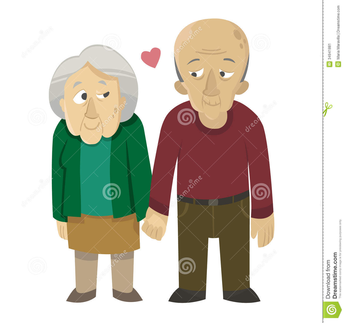 Old Man Of Color And Old White Woman Holding Hands With A Pink Heart