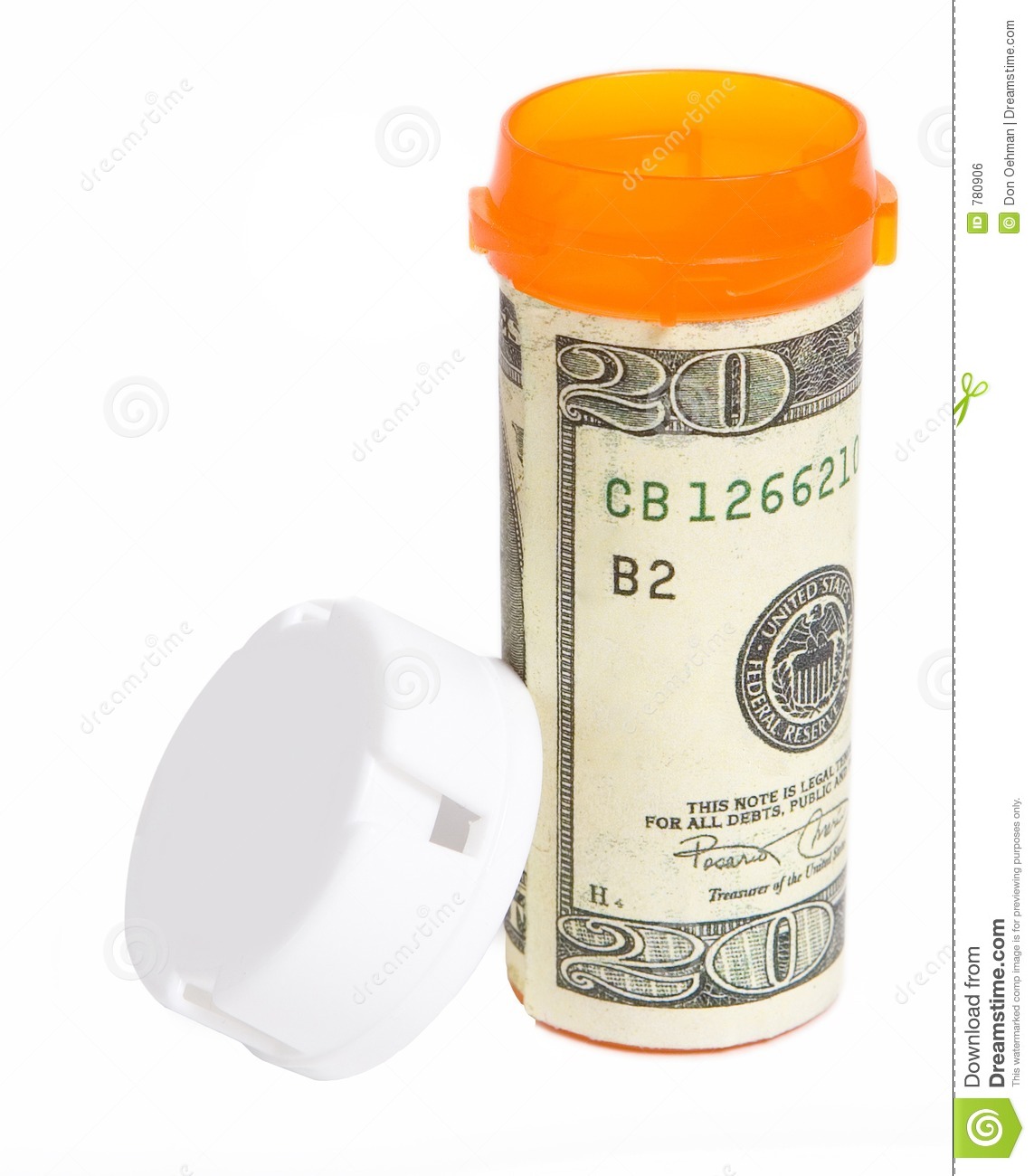 Prescription Bottle Wrapped In A  20 Bill Royalty Free Stock Image