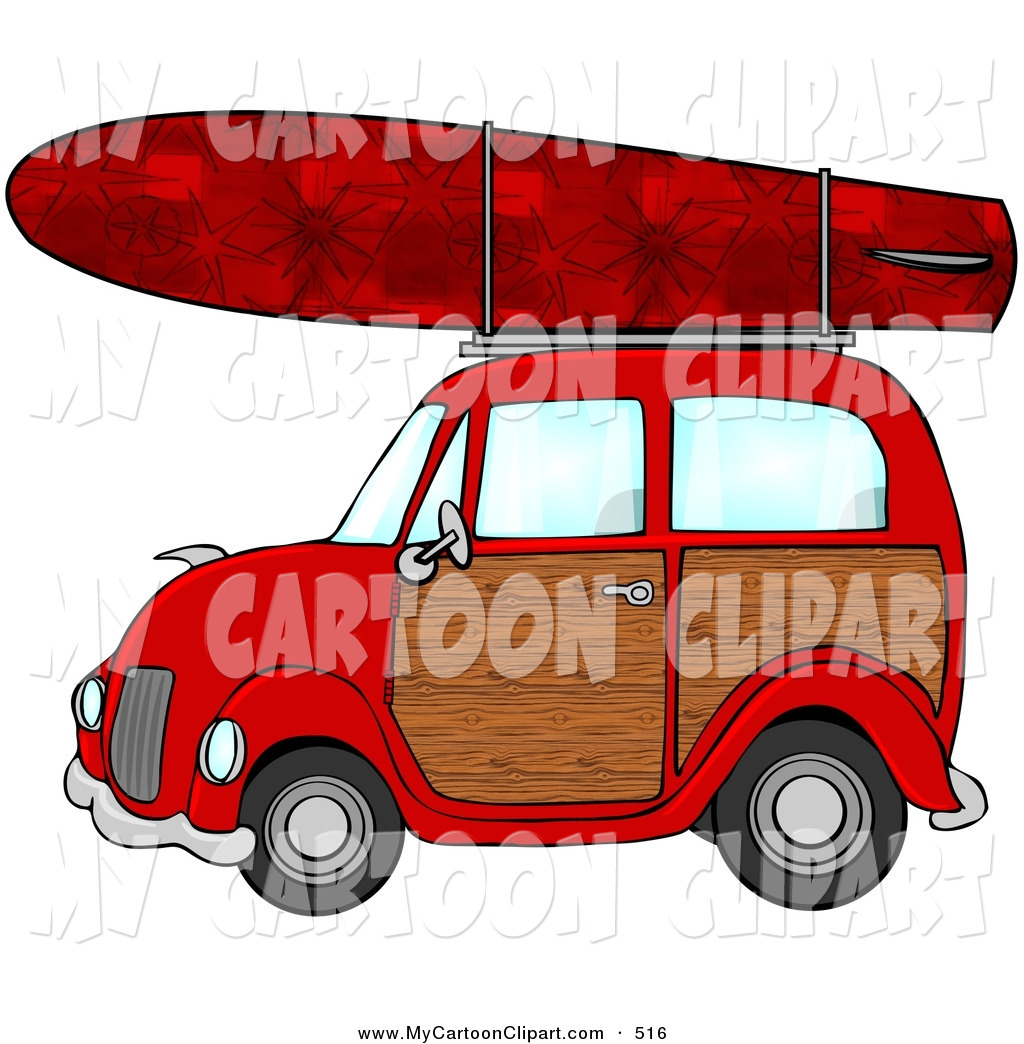 Red Woody Car With A Red Starry Surfboard Tied On The Roof Red Woody