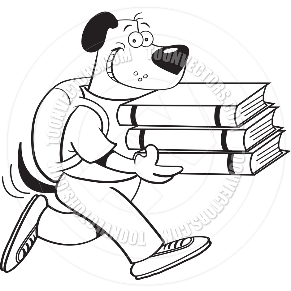 Student Working Clipart Black And White Cartoon Dog Student  Black And