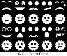 Tool Gear Smile Emotion Icons Vector Set Style Is Flat