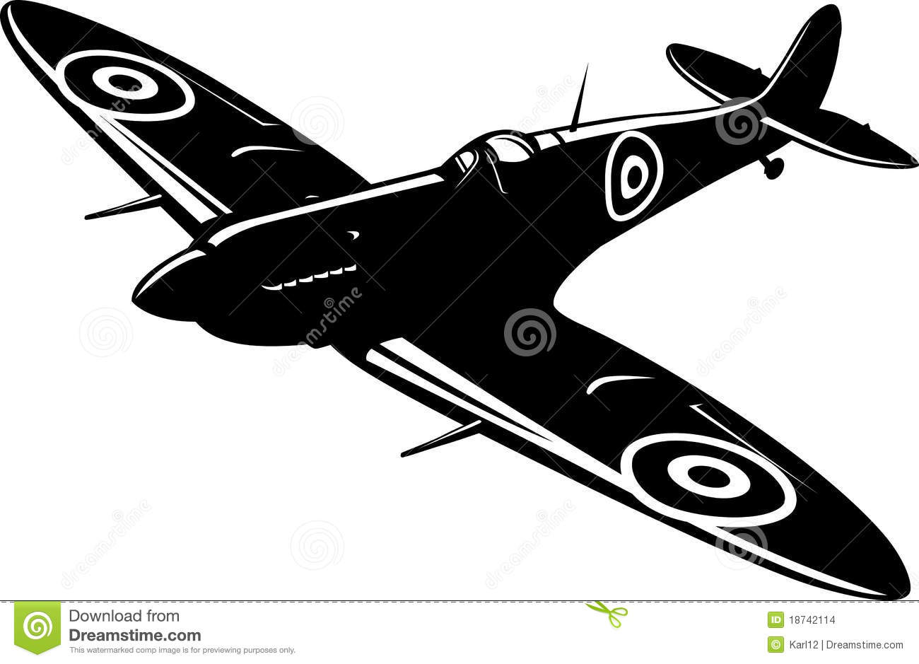 Vector Illustration Of A Fighter Spitfire Black And White