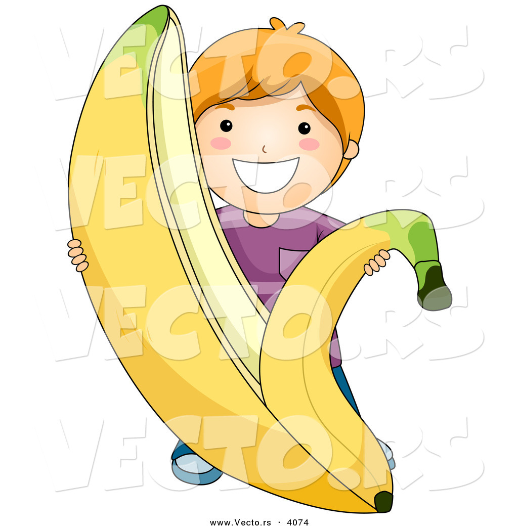 Vector Of A Happy Cartoon Boy Peeling Giant Banana Skin Back By Bnp    