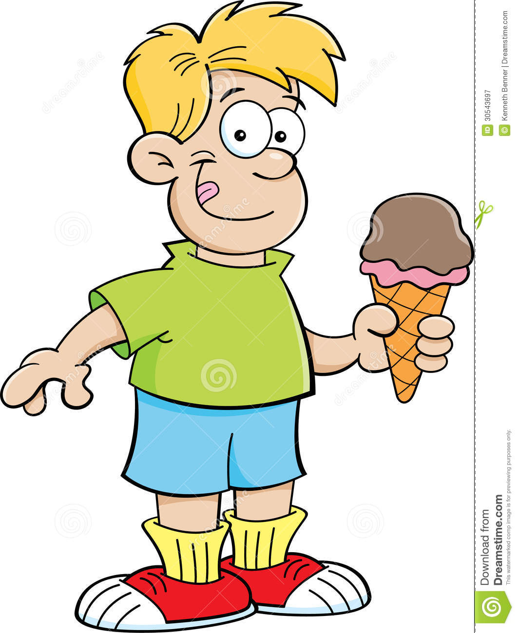 Cartoon Boy Eating An Ice Cream Cone Royalty Free Stock Photography