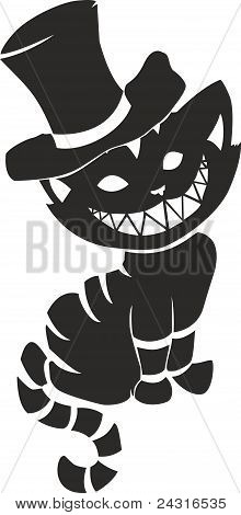     Or Photo Of Silhouette Monochrome Cheshire Cat In Hat With Smile