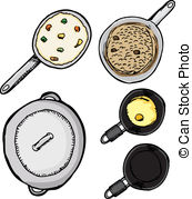 Pots And Pans   Top View Of Pots And Pans With Food Isolated