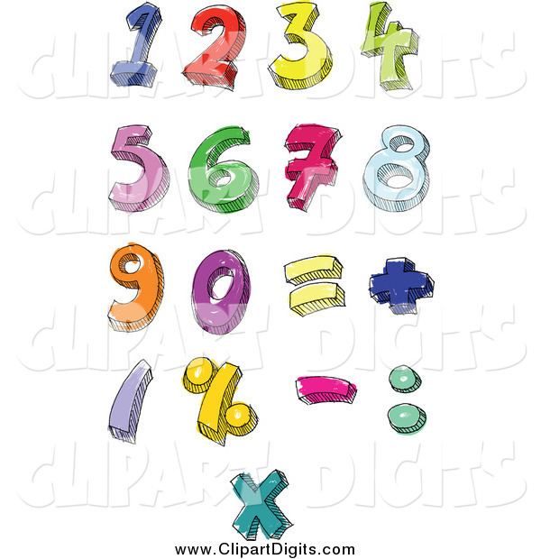 Vector Cartoon Clip Art Of Hand Written And Colored Numbers And Math