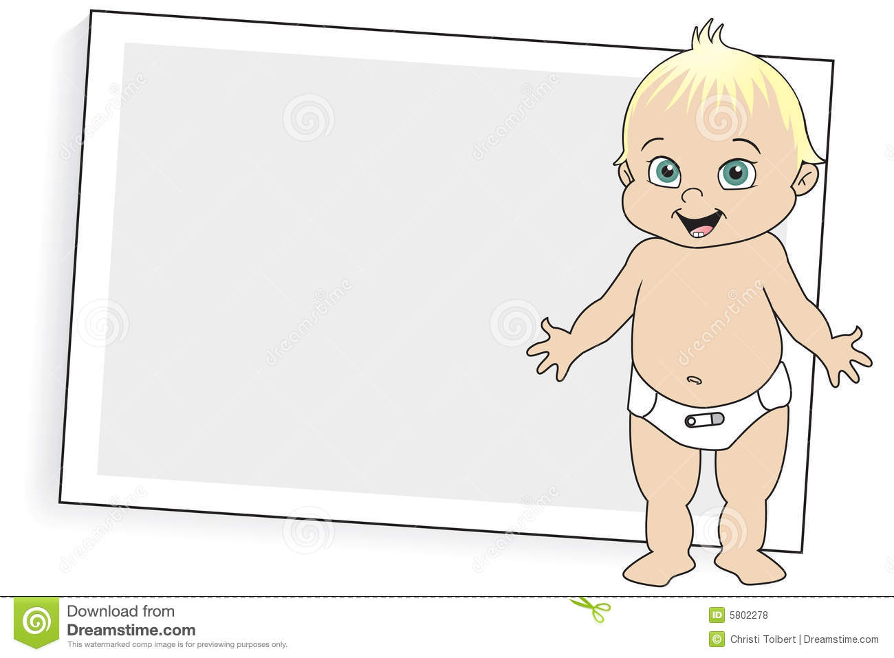 Vector Illustration Of Baby In A Cloth Diaper With Diaper Pin Standing