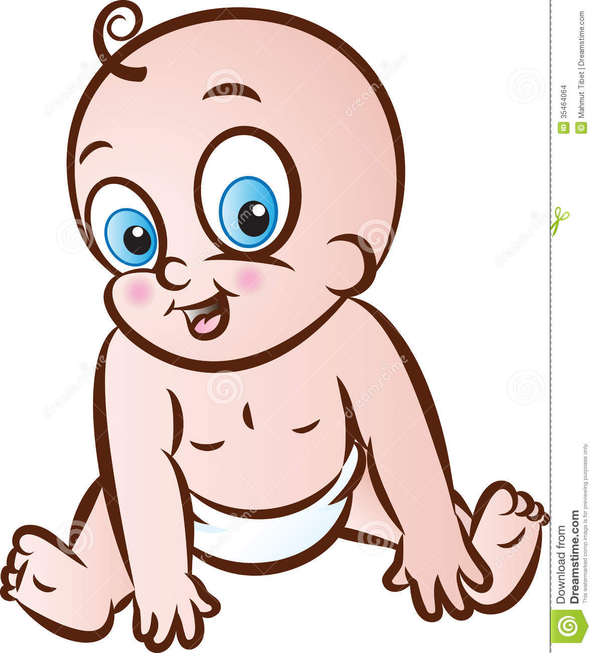 Vector Illustration Of Sitting Cute Baby Boy In Diaper