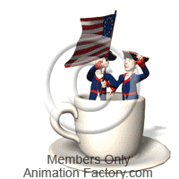 American Patriots Waving Flag Inside Teacup Animated Clipart