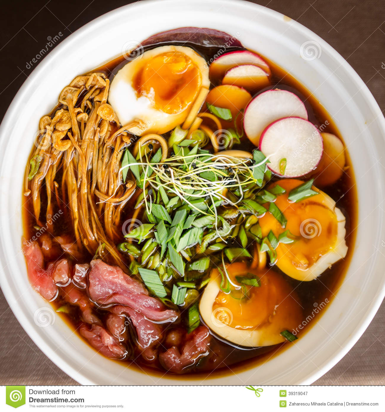 Beef Ramen With Miso Raw Meat And Spring Vegetables