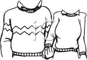 Black And White Cartoon Of A Headless Couple Wearing Sweaters