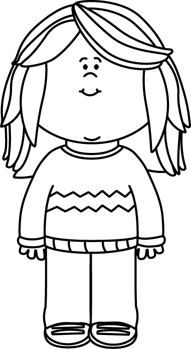 Black And White Girl Wearing A Sweater Clip Art   Black And White Girl