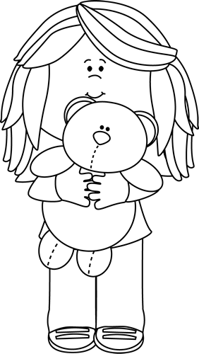 Black And White Girl With Teddy Bear Clip Art Image   Black And White