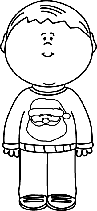 Black And White Kid Wearing A Christmas Sweater Clip Art   Black And    