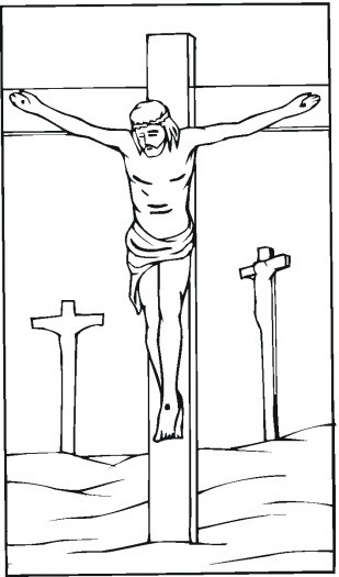 Coloring Page Of Jesus Christ With Crown Of Thorns On Cross At The