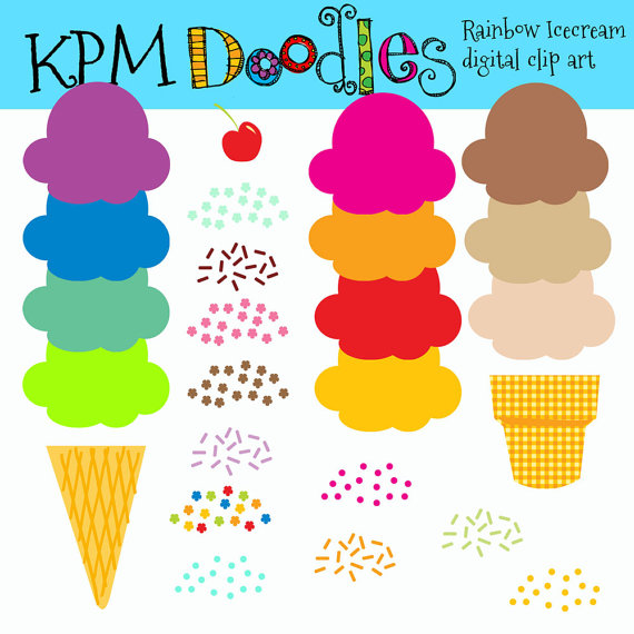 Combo Rainbow Build Your Own Ice Cream Cones Digital By Kpmdoodles