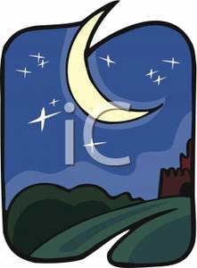 Crescent Moon At Nighttime Clip Art Image