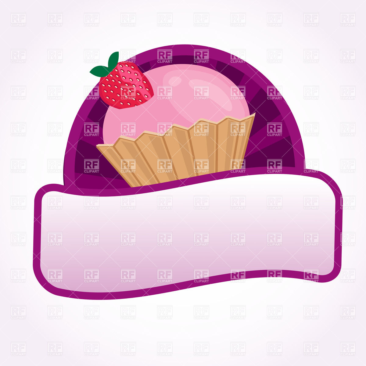 Cupcake With Pink Cream And Strawberry   Dessert Label 22034 Food    