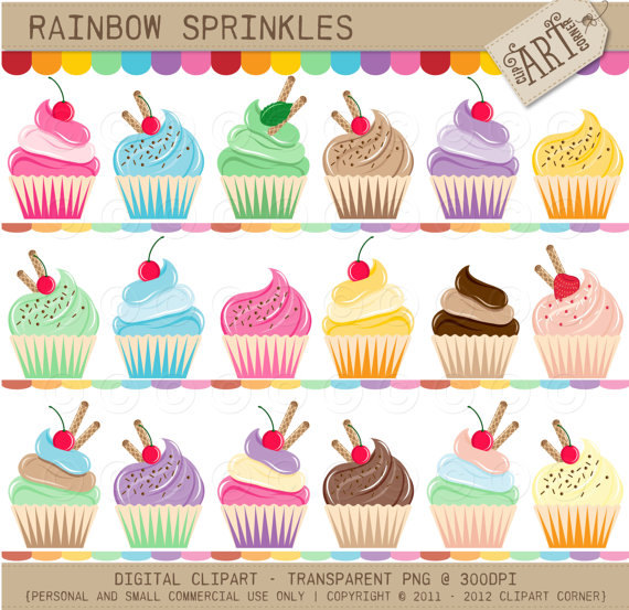 Digital Clipart   Rainbow Sprinkle Cupcakes  Dc 7035 