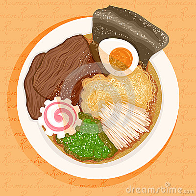 Dish Prepared With Ramen With Beef On An Orange Background 