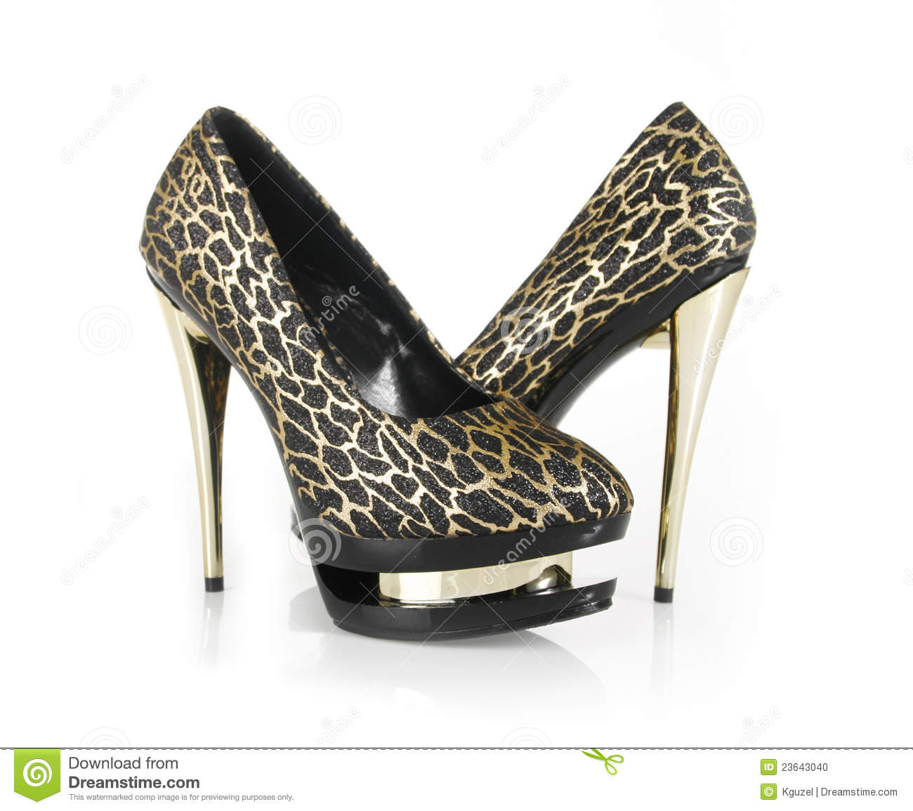 Glitter Black Shoes With Gold Heels Stock Photo   Image  23643040