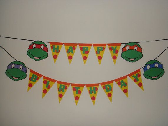 Ninja Turtle Pizza Happy Birthday Party Wall Decoration Banner Bunting    