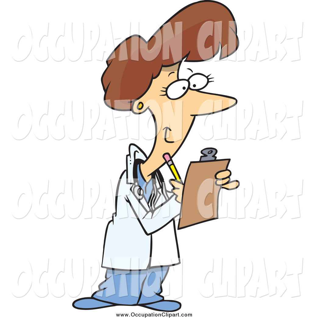 Of A Cartoon Brunette White Female Doctor Taking Notes By Ron Leishman