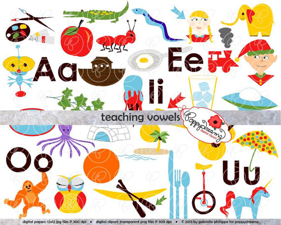 Teaching Vowels Clipart  Digital Image Set  300 Dpi  School Teacher