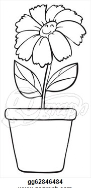 Vector Art   A Blue Flower And Pot Sketch  Clipart Drawing Gg62846484