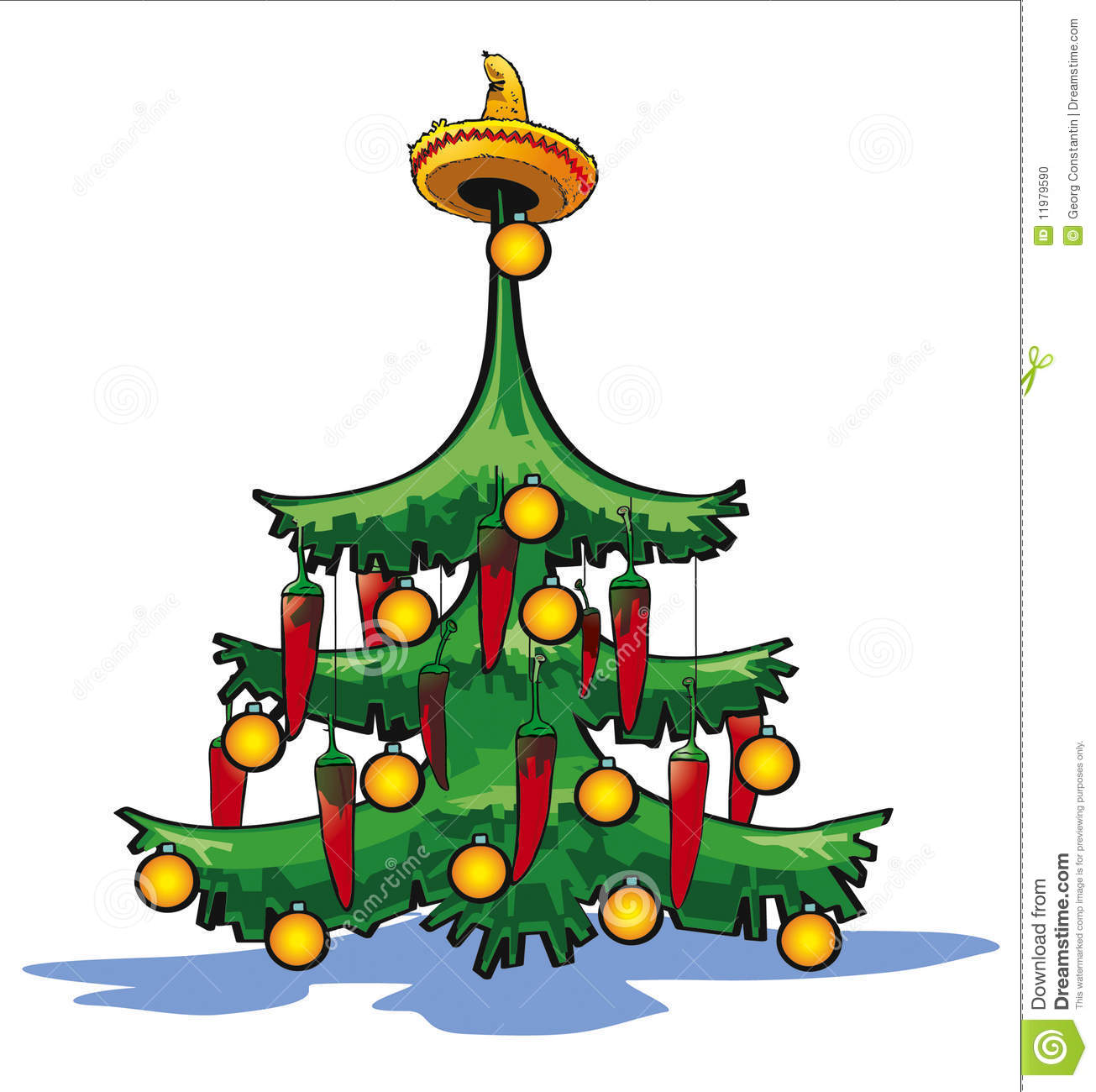 Chrismas Tree Full Of Christmas Ball Ornament With Sombrero On Top